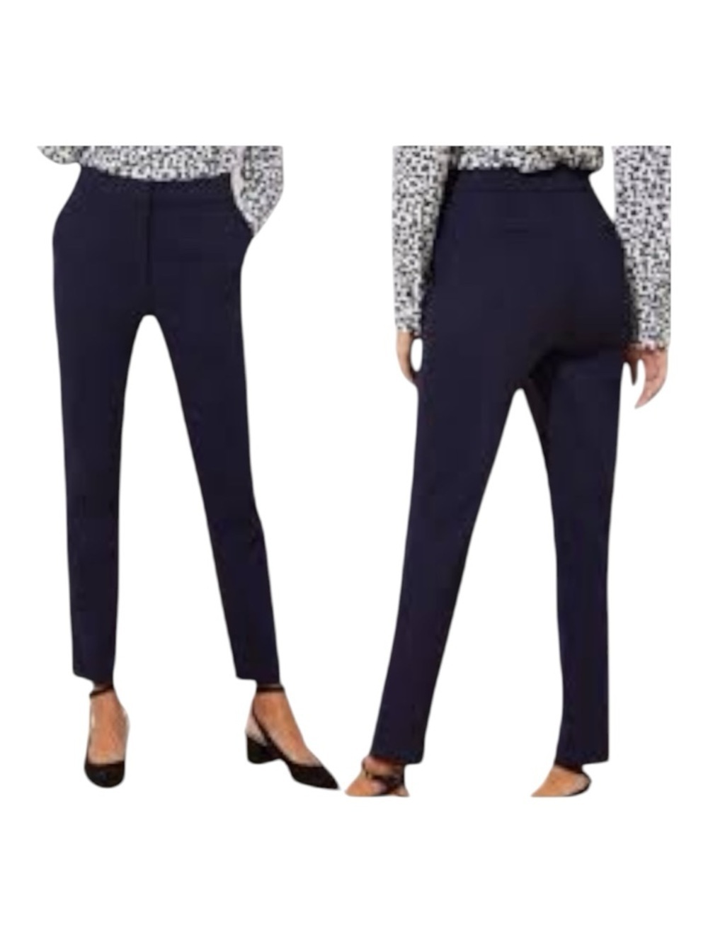 Ann Taylor LOFT Marisa Skinny Ankle Pants Navy Blue White Speckled Stretch  8
